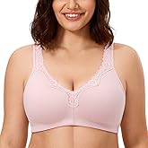 CALVENA Women's Lace Plus Size Full Coverage Non Padded Comfort Cotton Wirefree Bra