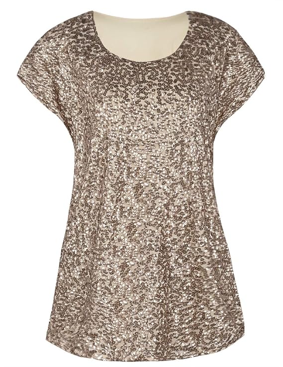 PrettyGuide Damen Funkeln Shirt Glitter Pailletten Dolman Loose Tunika Bluse Top