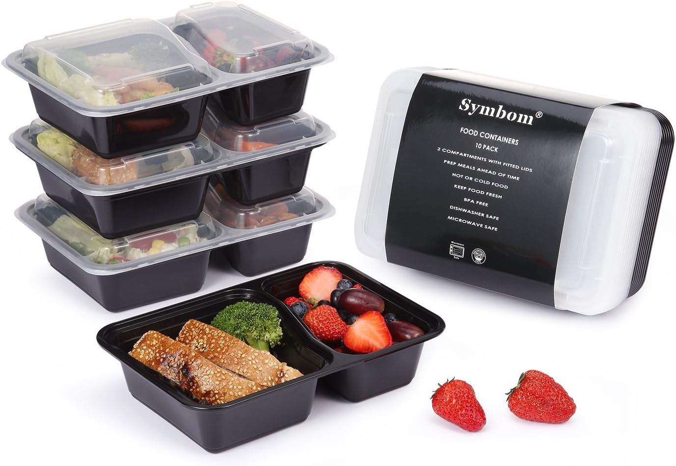 [10 Pack] Meal Prep Containers Reusable 2 Compartment Food Storage Containers with Lids, Stackable Bento Boxes 30 oz for Microwavable, Dishwasher, freezer Safe - BPA Free