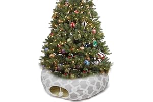 LUCKITTY Large Cat Tunnel Bed Under Christmas Tree with Fluffy Toy Balls, Small Cushion and Flexible Design- 10 inch Diameter, 3 ft Length- Great for Cats, and Small Dogs, Gray Geometric Figure