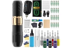 RHEIN Tattoo Gun Kit Wireless Rotary Tattoo Machine Pen Kit with 1PCS Battery and 20 Pcs Cartridge Needles 7 Colors Ink Complete Tattoo Supplies RN-TK2004-1