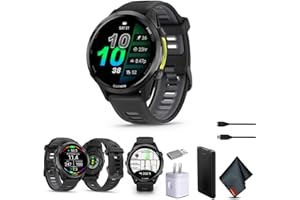Garmin Forerunner 970 Running Smartwatch, GPS Fitness Smart Watch for Men and Women, Carbon Gray DLC Titanium with Black Case and Black/Translucent Whitestone Band​ Bundle with P-Bank + More