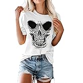 Skull Shirt for Women Vintage Skeleton Graphic Tees Goth Punk Rock T Shirts Novelty Horror Halloween Tee Tops