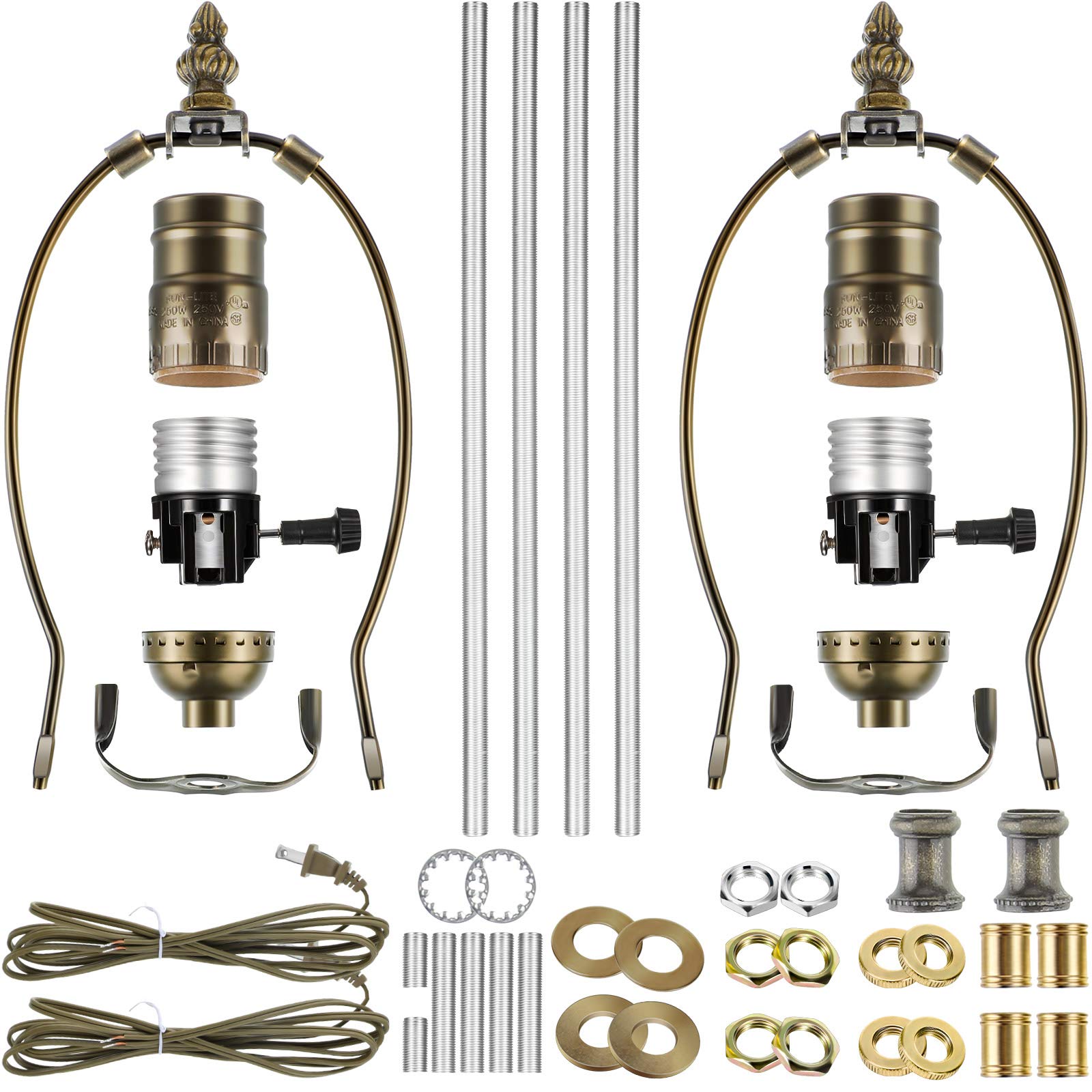 Photo 1 of Mudder 2 Sets Silver Finish Make a Lamp Light Kit, Lamp Wiring with 8 Inch Harp and 3 Way Socket, Make a Amp Kit Complete for DIY Light Design or Repair(Brass)