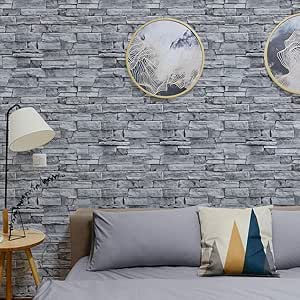 Amazon.com: ODS 17.71"x236.22" Brick Wallpaper Gray Backsplash Peel and
