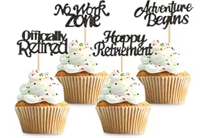 Keaziu 24PCS Happy Retirement Cupcake Toppers Officially Retired No Work Zone Adventure Begins Cupcake Picks Retirement Theme Farewell Birthday Party Cake Decorations Supplies Black