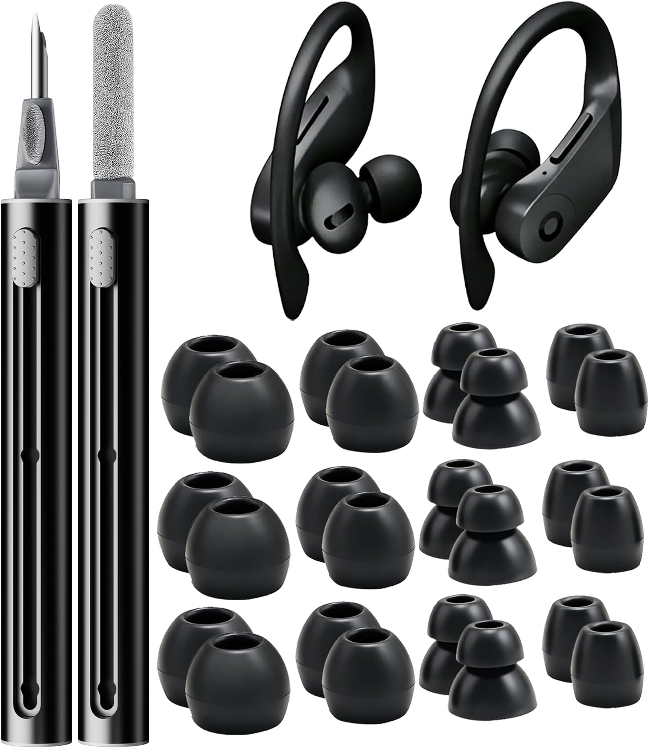 Photo 1 of 12 Pairs Replacement Ear Tips for Powerbeats Pro/Beats Flex/Beats X Earbuds Soft Silicone Non-Slip Earbud Accessories Beats Earbuds Replacement Tips with Cleaning Kit (Black)