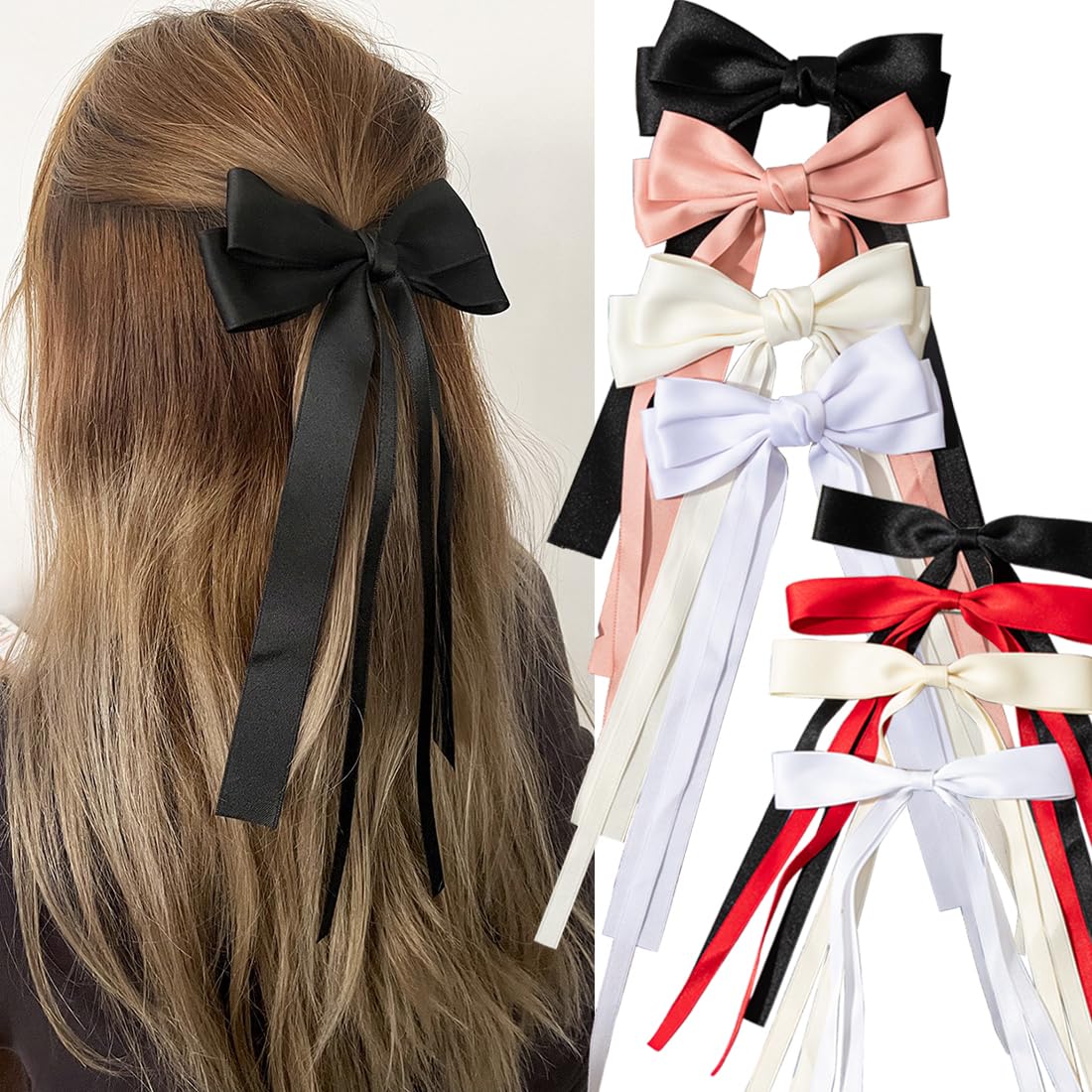 Photo 1 of 8 PCS Hair Bows Clips for Women and Girls - Bow-knot Clips for Thick & Thin Hair, Nonslip Claw Clip with Big Bows