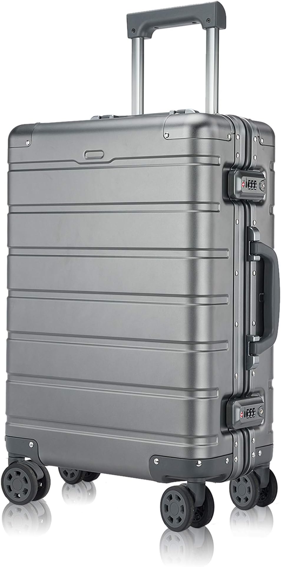 All Aluminum Hard Shell Carry On Luggage With 8 Silent Spinner Wheels Lightweight Suitcase -20in,Iron ash