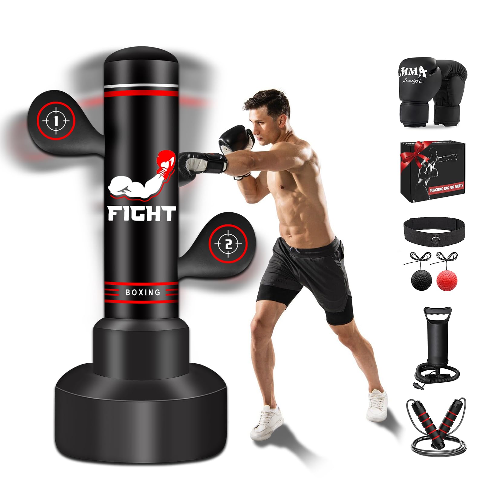 Photo 1 of Upgraded Heavy Punching Bag for Adults Teens, 70” Standing Punching Bag with Boxing Gloves, Pump and Jump Rope - Boxing Reflex Ball, Women Men Stand Kickboxing Bags for Training MMA Fitness Home Gym