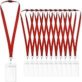 12 Pack Red Breakaway Lanyards with Waterproof Badge Holders, Polyester Neck Straps for ID Cards, Events, Office, and Schools