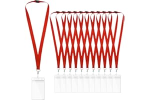 WEZEBEL 12-Pack Red Breakaway Lanyards with Waterproof Badge Holders, Metal Hook, Polyester Neck Straps for ID Cards, Events,