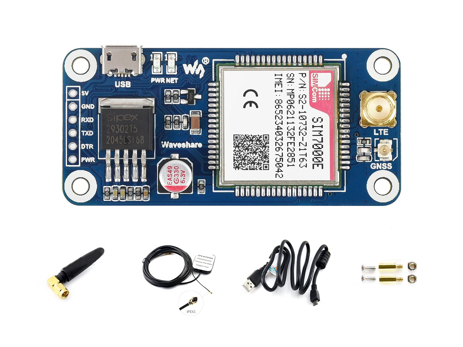Waveshare SIM7000E NB-IoT/Cat-M/EDGE/GPRS Module, Compatible with Raspberry Pi Series Boards
