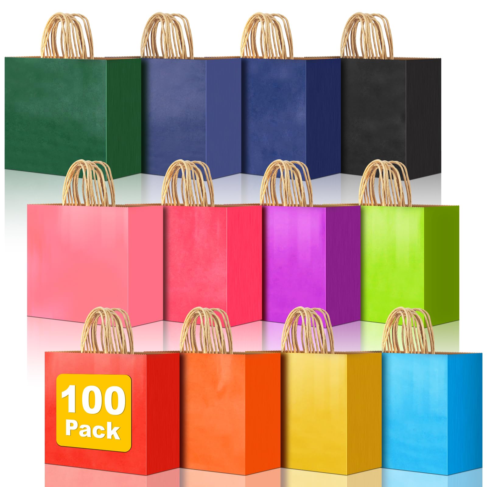 Photo 1 of 100 PCS Large Gift Bags with Handles, 12.61"x4.33"x9.65" Party Favor Bags, 12 Colored Goodie Bags for Birthday Party, Kraft Paper Gift Bags Bulk for Wedding, Baby Shower, Celebrations, Party Supplies