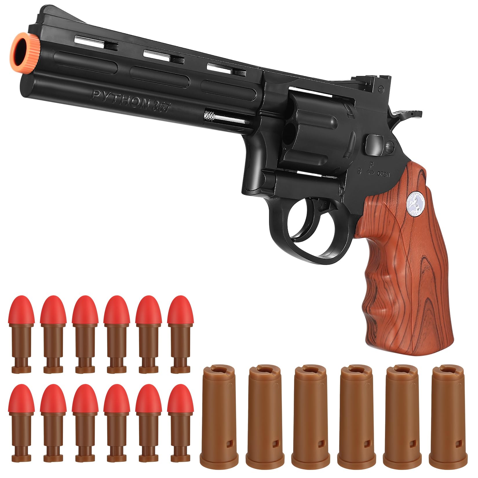 Photo 1 of **MISSING SHELLS** Toy Guns with 12 Soft Bullets, Toy Pistol Cap Gun, Foam Dart Blaster with 6 Shell Ejecting, Soft Foam Blasters, Gifts for Boys Kids Girls Ages 6 7 8 9 10 11 12+(Brown)