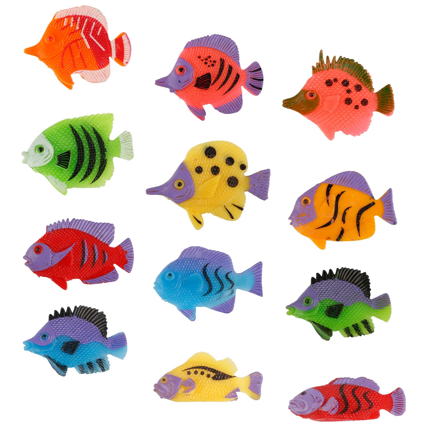 Tabanzhe 12 Pcs Mini Tropical Fish Figures, Plastic Ocean Animal Fish Models Play Set for Landscape Aquarium Fish Tank Decorations Party Favors