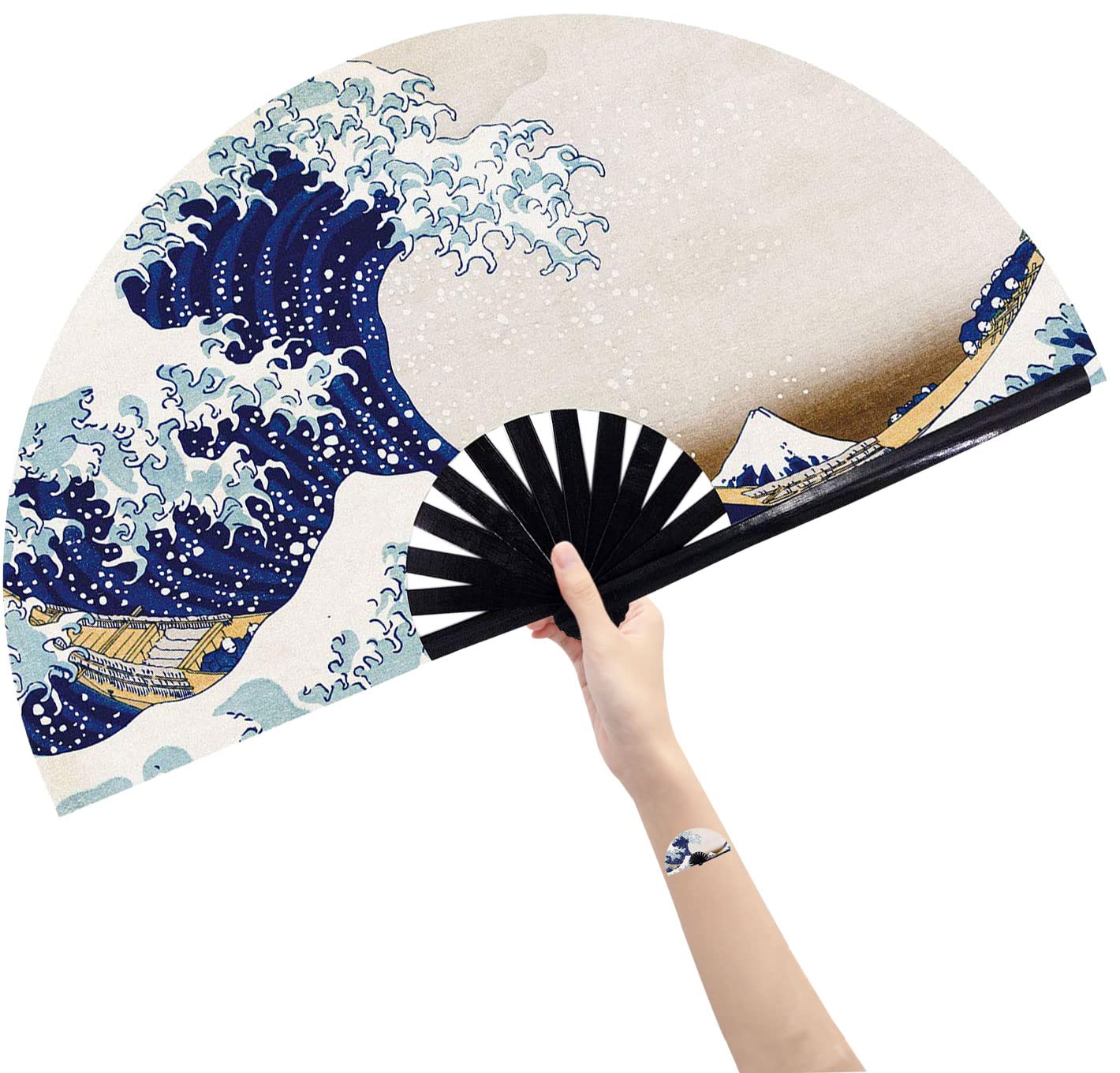 Photo 1 of Amajiji Large Folding Hand Rave Fan Popping Fans Clap Fans for Line Dancing, Big Clacking Fan for Boots On The Ground Dance,Party,Decoration,Festival (Sea ?ave)