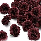 GrainBuds 100 Pcs Mini Wine Red Roses Artificial Flowers Bulk, 1.9" Small Silk Fake Roses Flower Heads for Decoration, Wedding Centerpieces Bridal Shower Party Home Decor,DIY Crafts (Burgundy)