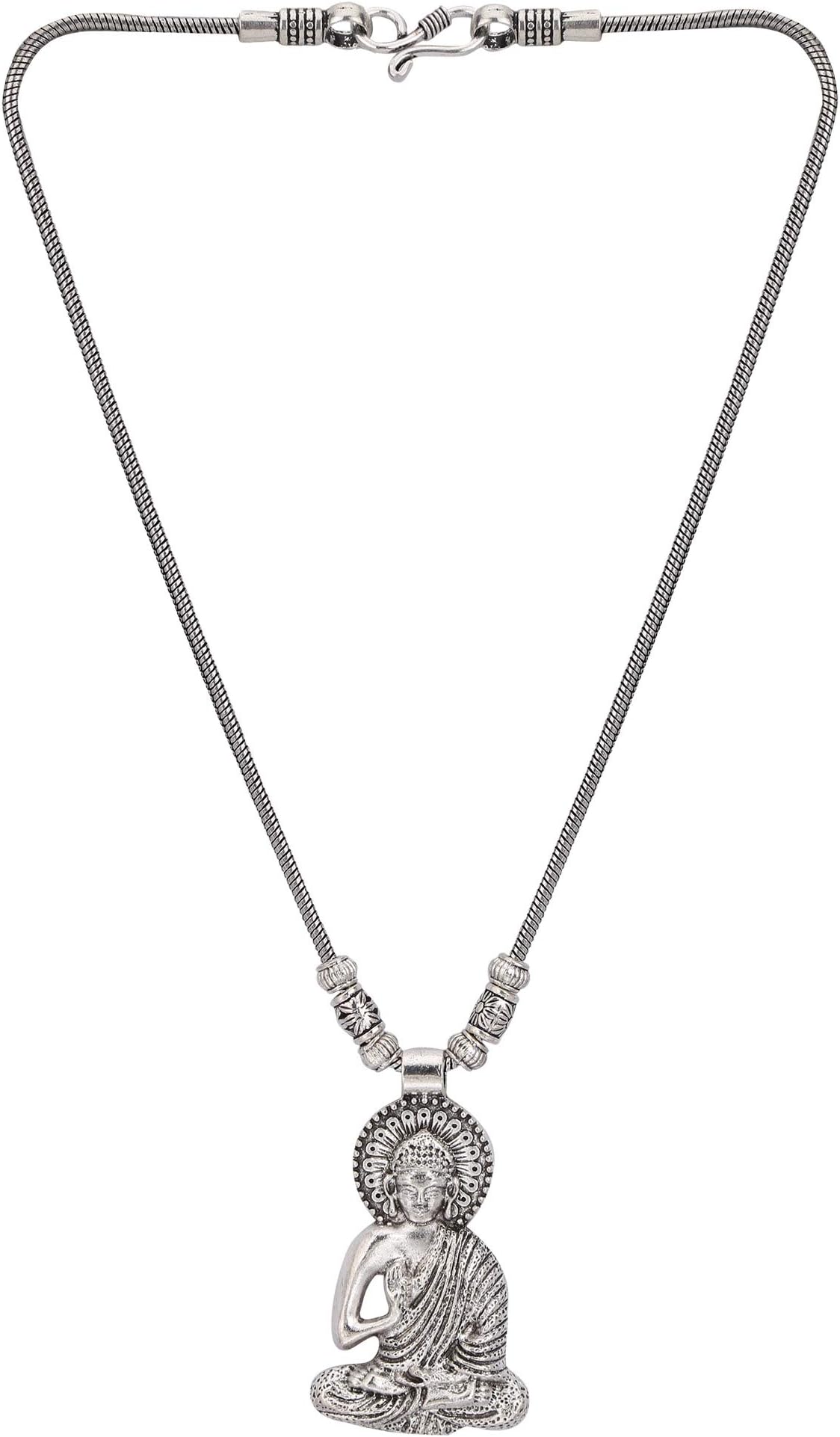 Boho Vintage Antique Ethnic Gypsy Tribal Indian Oxidized Silver Statement Lotus Pendant Necklace Jewellery