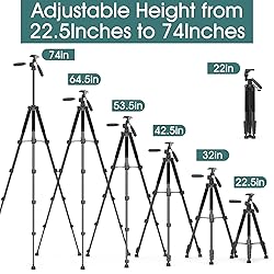UBeesize 74" Camera Tripod with Phone Holder and