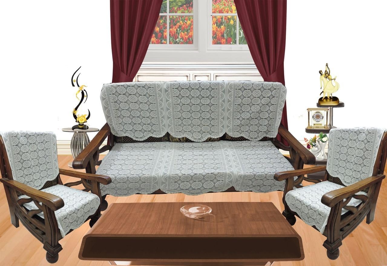 Royalina White 5 Seater Net Sofa Cover Set -10 Pieces
