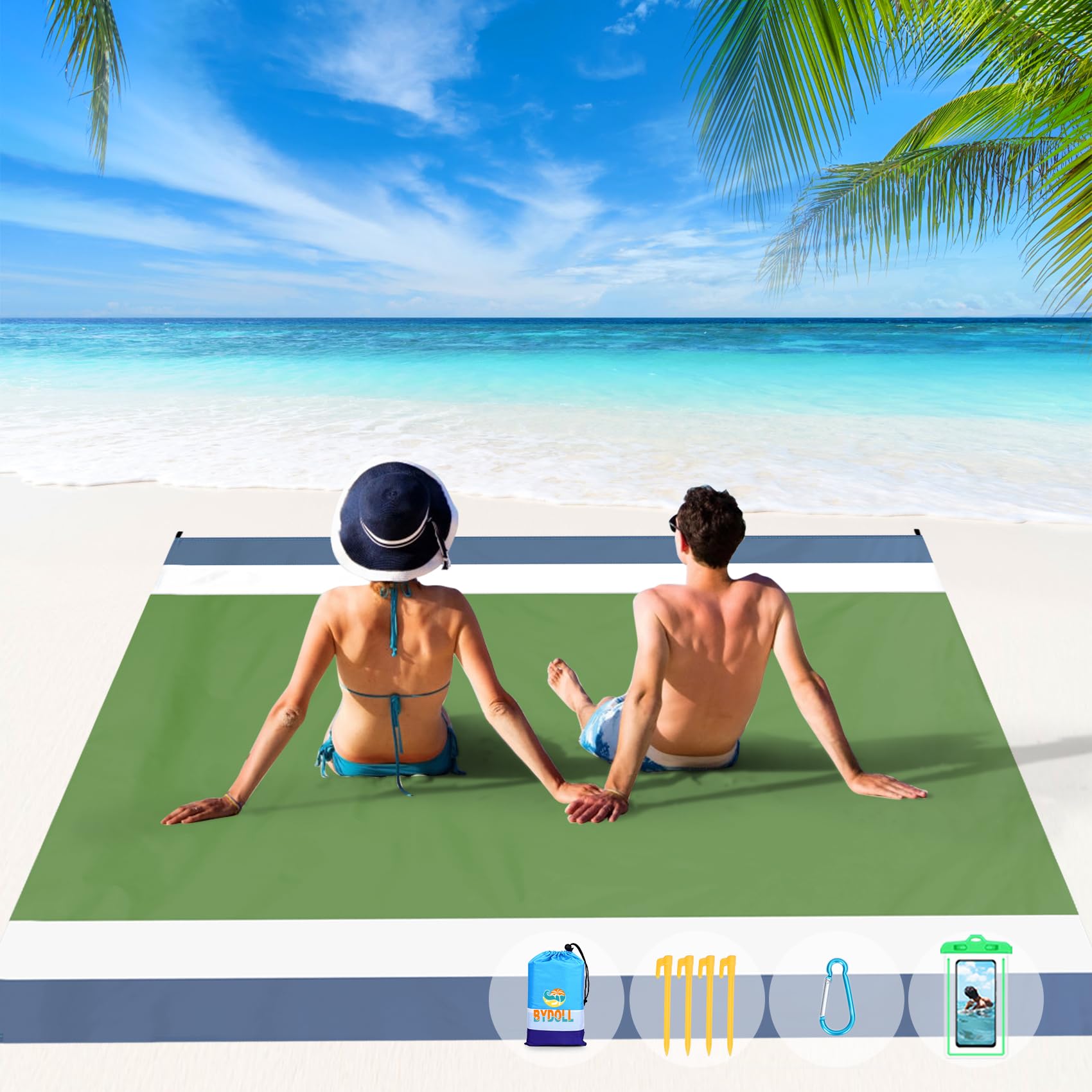 Photo 1 of BYDOLL Beach Blanket 10'X9' Waterproof Sandproof Suits1-8 Adults Oversized Lightweight Large Blanket Picnic Mat for Beach Sand Free Travel Camping Hiking Picnic