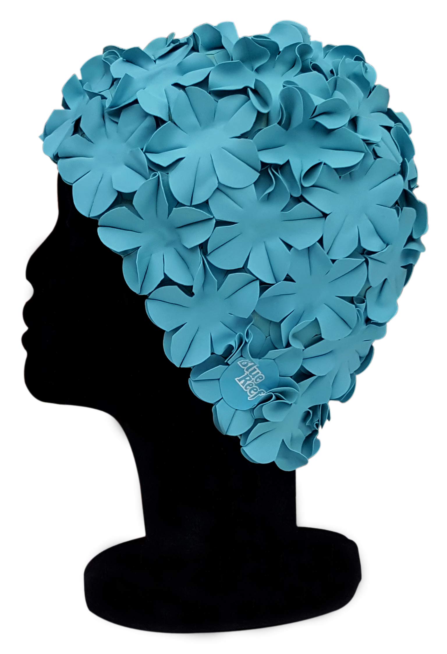 Blue Reef Isla Floral Ladies Classic Retro 3D Flower Petal Pastel Plain One Colour Stylish Vintage Swimming Hat Swim Cap One Size Adults (Pastel Blue)