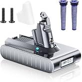 kaejil Upgraded 10000mAh Replacement Battery LCD Display 21.6V Batteries for Dyson V6 Series VTC4 SV03 SV04 DC58 DC61 DC62 Absolute Animal Motorhead Slim Vacuum with 2 Filters