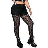 Floerns Women's Plus Size Floral Goth Lace Legging Mesh Sheer Mid Waist Leggings Pants