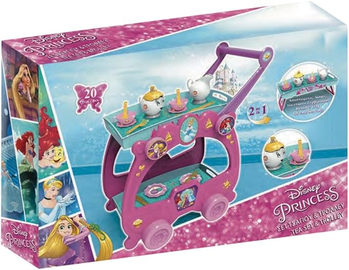 DISNEY PRINCESS TEA PARTY TROLLEY GIRLS 2 IN 1 TRAY SERVING PRETEND