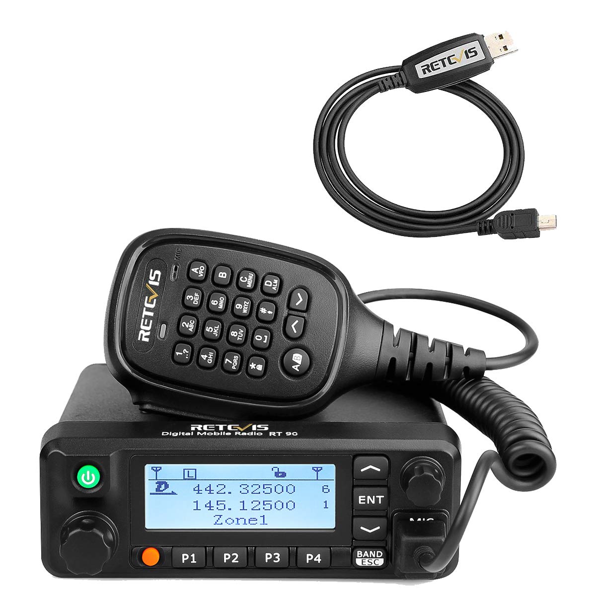 Retevis RT90 Car Transceiver Radio DMR GPS 50W Double Bande TDMA Double