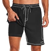 HODOSPORTS Mens Swim Trunks with Compression Liner 9 inch Bathing Suit Quick-Dry Swim Shorts Cargo Pockets S-4XL