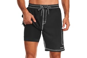 HODOSPORTS Mens Swim Trunks with Compression Liner 9 inch Bathing Suit Quick-Dry Swim Shorts Cargo Pockets S-4XL