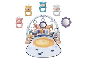 CUTERABIT Baby Play Mat Activity Gym, Musical Activity Center, Kick and Play Piano Gym, Tummy Time Mats for Newborn Babies Infants Toddlers Boys Girls 0-3-6-9-12 Months (Apricot)