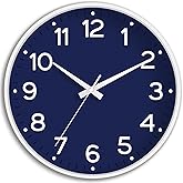Roymnie 8 Inch Wall Clock, Battery Operated Silent Non Ticking Analog | Navy Blue modern analog; large 3D easy-read dial for kitchen, office, bathroom &amp; bedroom; 1 AA battery (not included)
