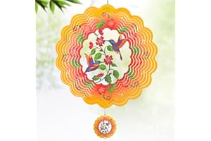 EXRISIRY Wind Spinners - 12 Inches Large Hummingbird Wind Sculptures, 3D Reflective Metal Wind Spinners for Yard and Garden Decor, Mom, Grandma's Thanksgiving, Christmas, Birthday Gifts, Yellow Red