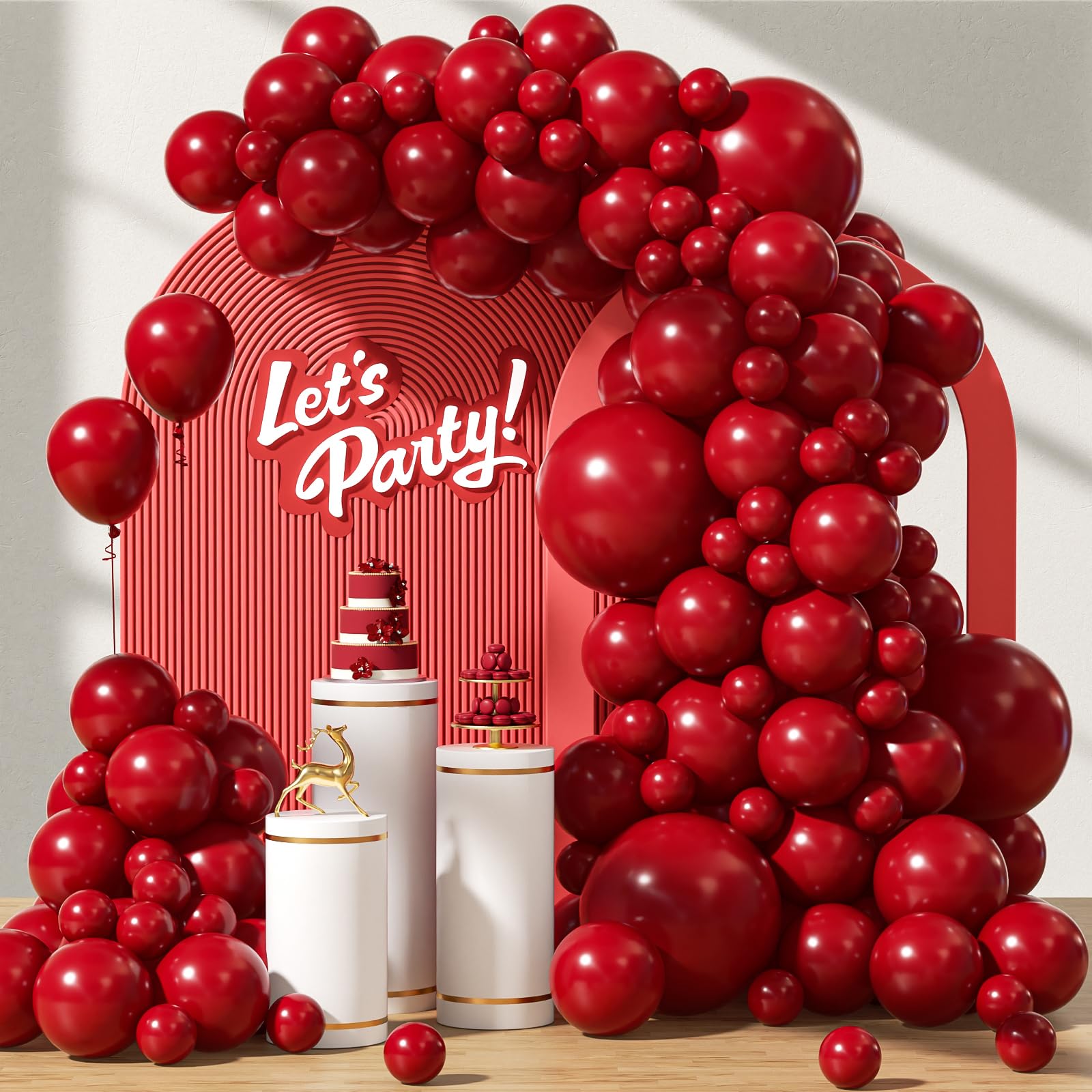 Photo 1 of 122pcs Dark Red Balloons Different Sizes, 18 12 10 5 inch Dark Red Balloon Arch Kit for Wedding Bridal Shower Birthday Party Decorations