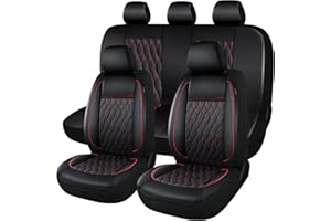 CAROMOP Faux Leather Car Seat Covers Full Set,Luxury and Comfortable Covers for Cars,Split Bench Compatible Car Interior Covers,Universal Fit for Suvs,Vans,Trucks,Airbag Compatible(5-Seat Black/Red)