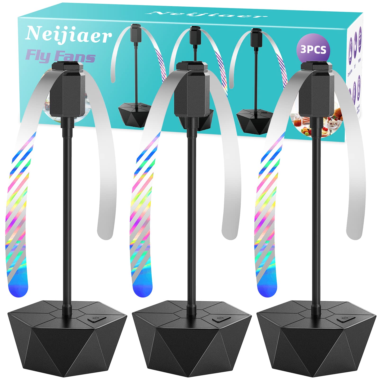 Neijiaer Fly Fans for Tables, Effective Fly Repellent Fan with Soft Blades Keeps Flies Away, Portable Flies repellent fans for Picnic, BBQ, Party (3 Pack)