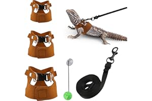 MUOMDID 5 Pack Bearded Dragon Harness and Leash Set Bearded Dragon Leash with Retractable, 3 Size Adjustable Soft Leather Harness, Toy Bell Balls for Reptiles Squirrel Lizard Chinchilla