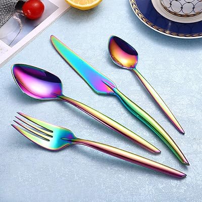 Bnmy 304 Acero Inoxidable Color Pluma Cubiertos Cuchara Conjunto DE 4 Vajilla Dorada Vajilla Occidental,