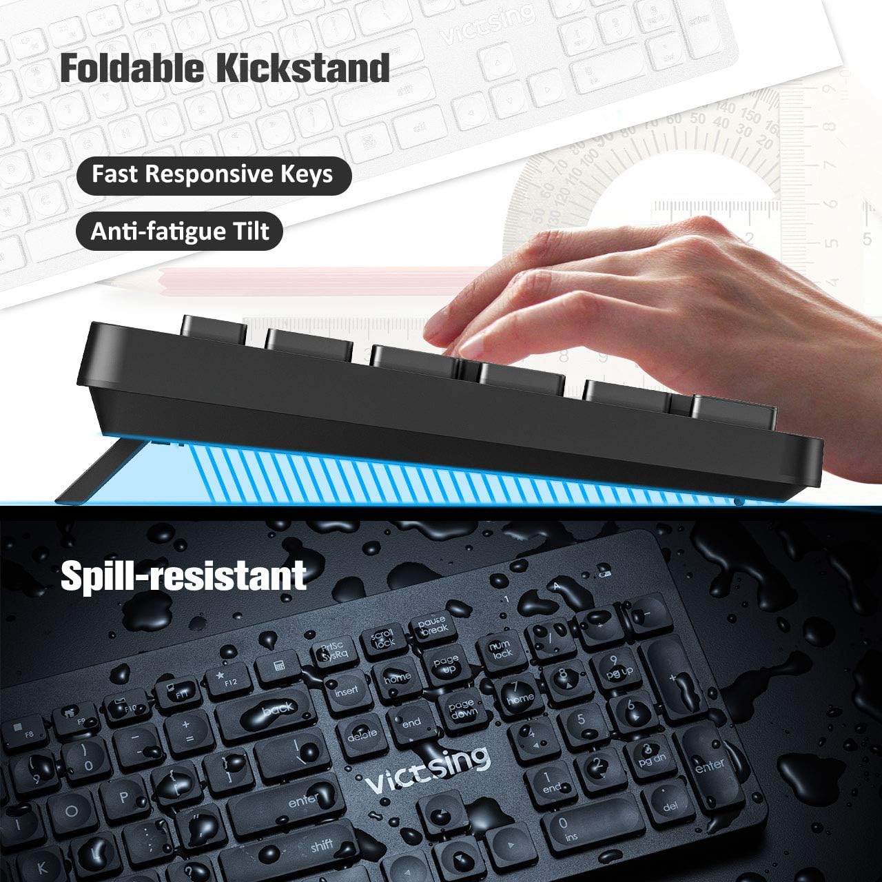 VicTsing Wireless Keyboard and Mouse [Whisper Quiet], 2.4GHz Wireless Keyboard Mouse Combo, Computer Keyboard and Wireless Mouse, USB Unifying Receiver, for PC Computer Laptop Windows iMac,Black: Computers & Accessories