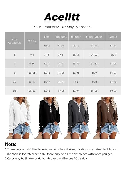 ACELITT WOMENS BLUE WAFFLE KNIT TUNIC TOPS FALL 2024 CASUAL LOOSE LONG SLEEVE BUTTON DOWN V NECK HENLEY SHIRTS X-LARGE