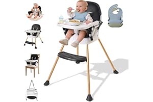 zebrater High Chairs for Babies and Toddlers, Portable Baby High Chair with Dual-Layer Adjustable Food Tray & Footrest, Compa