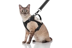 SALFSE Tactical Cat Harness and Leash, Escape Proof Large Cat Walking Vest,Adjustable Soft Mesh Pet Vest Harness with Control Handle, Molle Patches Black
