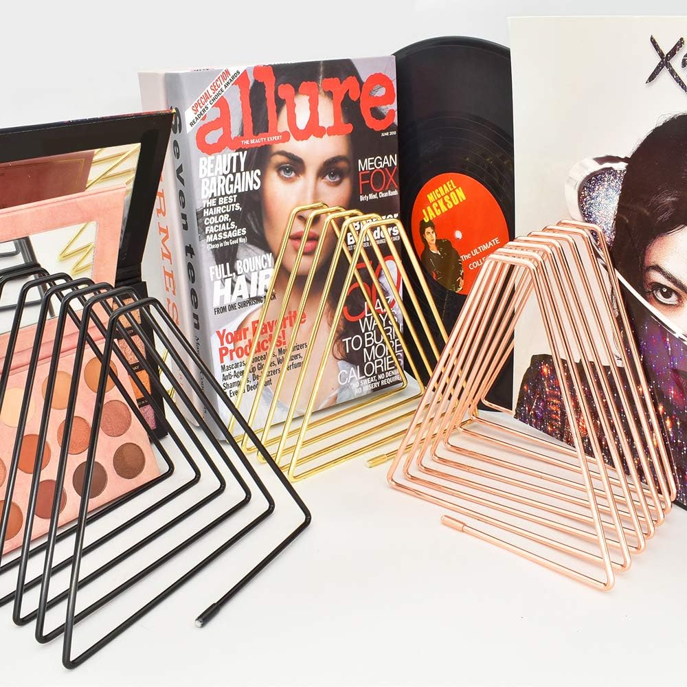 Adjustable 7-Slots Desktop Magazine File Holder, Triangle Metal Wire Record/Book Organizer Rack, File Folder Organizer Sorter, Vinyl/Magazine Storage, Display Rack for Decoration/Office (Black) : Office Products