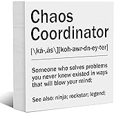 Chaos Coordinator Gifts Office Decor, Appreciation Thank You Gifts for Boss Coworker, Decorative Wooden Box Sign Desk Accessories for Teacher Nurse, 5x5 Inches