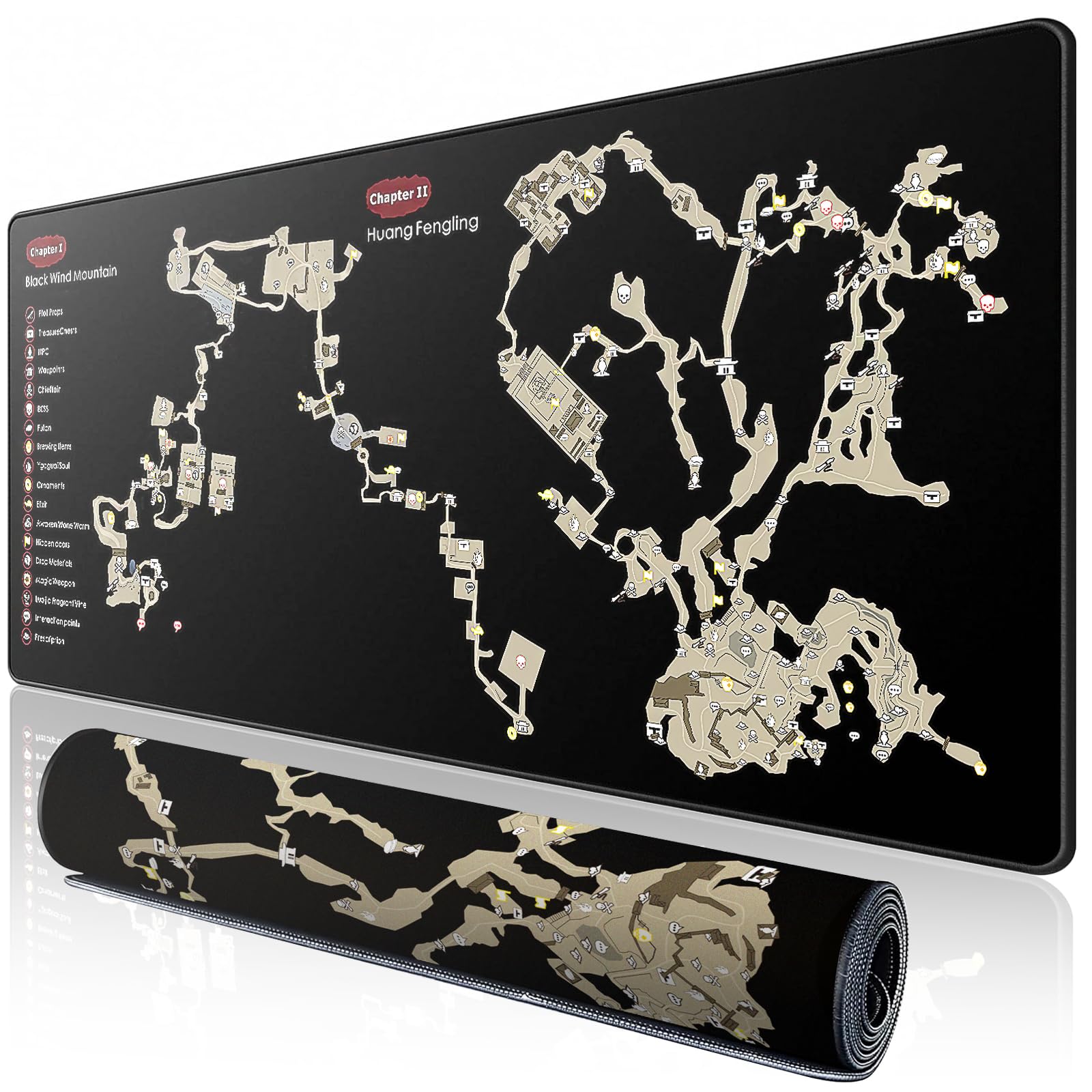 Photo 1 of 2F22E Mouse Pad - Gaming Desk Mat with HD Game Guide Map Surface, 3mm High Density Neoprene & Non Slip Rubber Base for PC/PS5/Office/Streaming Setup (Black)