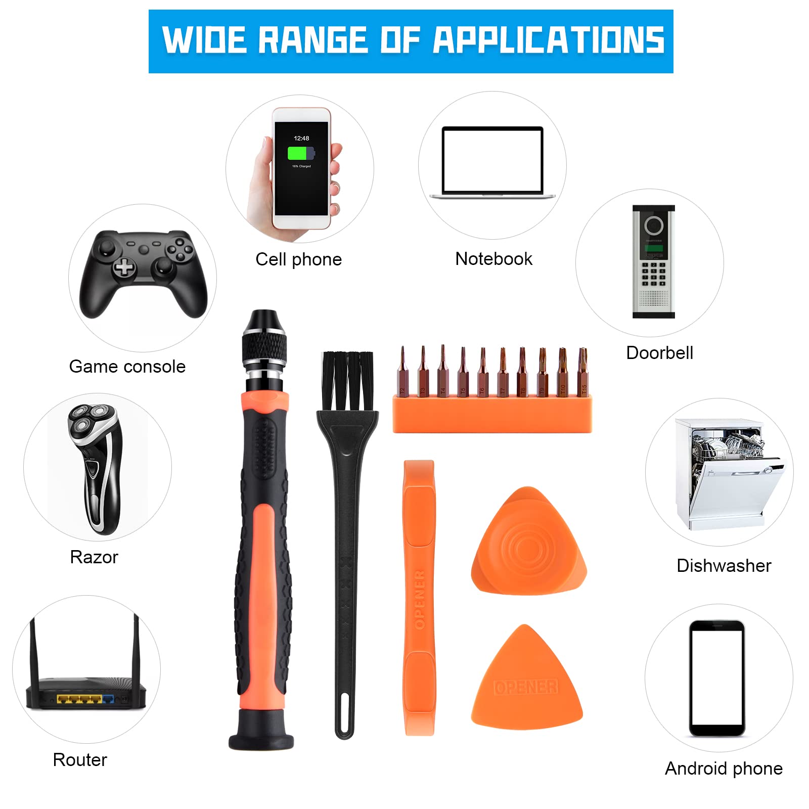 ASTARON 10 in 1 Torx Bit Set, Auswechselbare Magnetische Bits T2-T10 T15 Mit Öffnungswerkzeug, Sicherheitsschraubendreher für Telefon/Computer 6