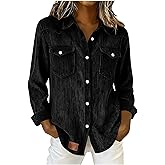 Women's Corduroy Button Down Shirts Long Sleeve Lapel Collared Blouses Tops Plus Size Casual Winte Jackets Shackets